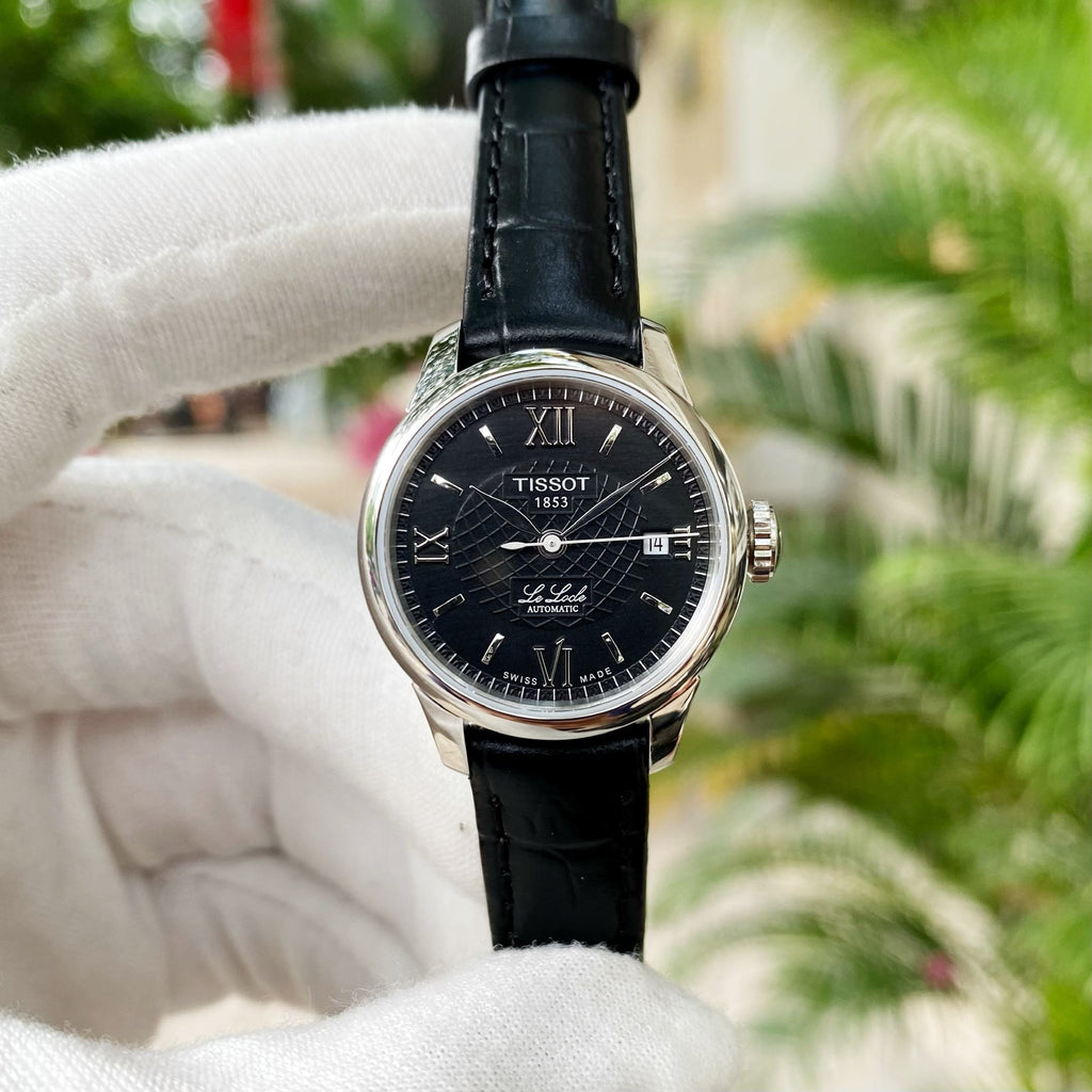 Buy Shop Tissot Le Locle Automatic Lady Black Dial Black Leather Strap Watch for Women - T41.1.123.57 USA Online