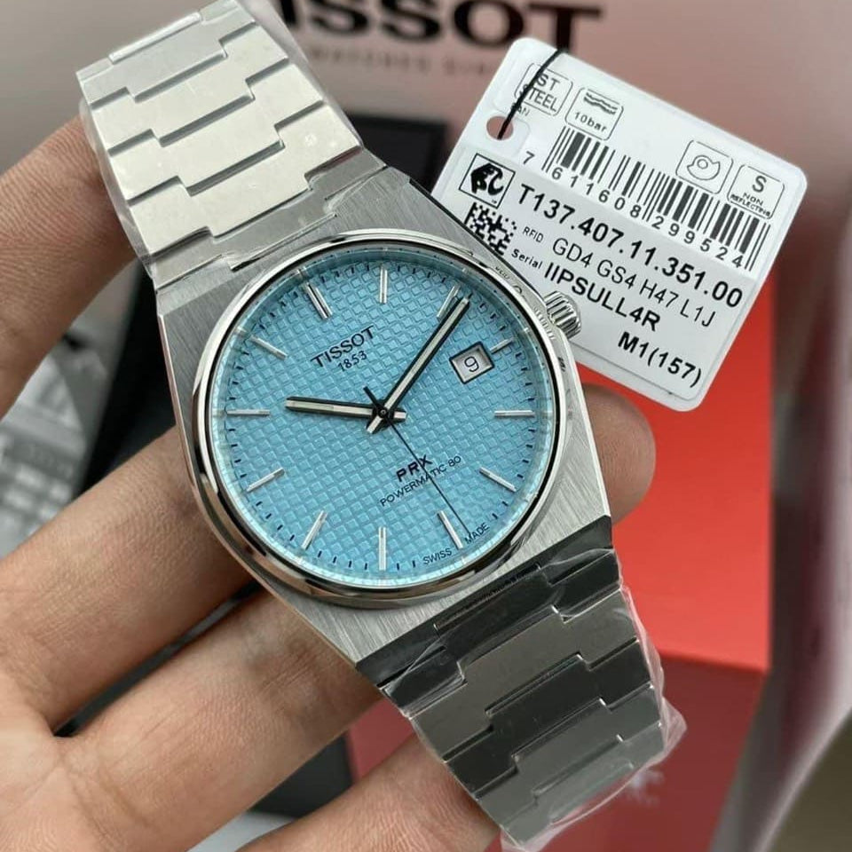 Buy Shop Tissot PRX Powermatic 80 Ice Blue Tiffany Dial Silver Steel Strap Watch for Men - T137.407.11.351.00 USA Online