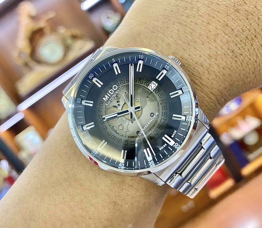 Buy Shop Mido Commander Automatic Gradient Black Dial Silver Steel Strap Watch For Men - M021.407.11.411.00 USA Online