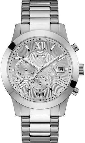 Buy Shop Guess Atlas Chronograph Silver Dial Silver Steel Strap Watch For Men - W0668G7 USA Online