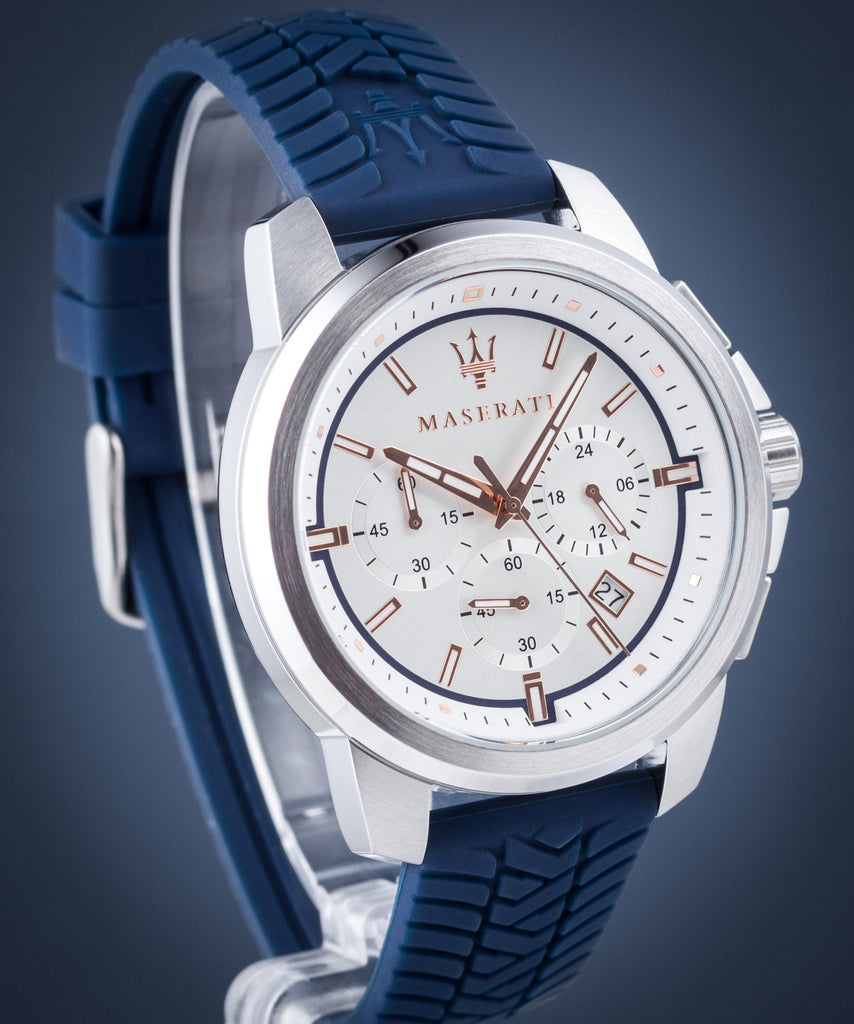 Buy Shop Maserati Successo Chronograph White Dial Blue Rubber Strap Watch For Men - R8871621013 USA Online