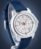 Buy Shop Maserati Successo Chronograph White Dial Blue Rubber Strap Watch For Men - R8871621013 USA Online