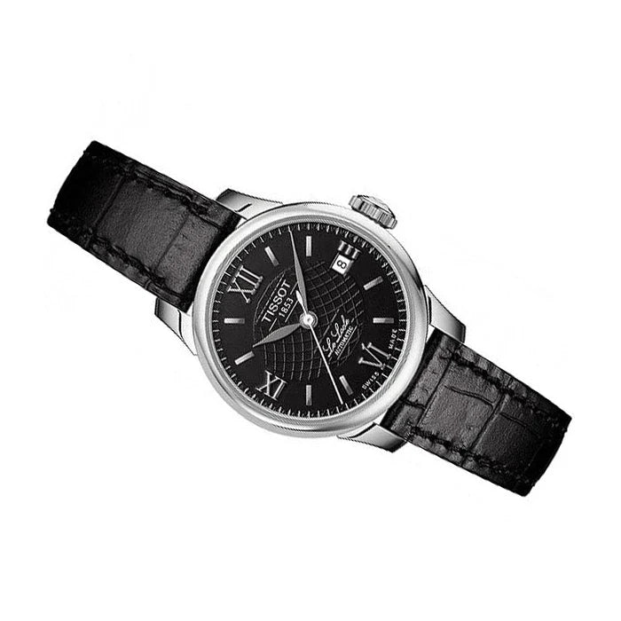 Buy Shop Tissot Le Locle Automatic Lady Black Dial Black Leather Strap Watch for Women - T41.1.123.57 USA Online