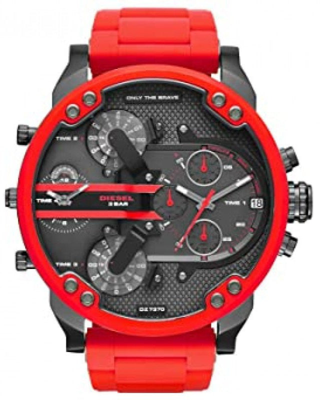 Buy Shop Diesel Mr Daddy 2.0 Chronograph Black Dial Red Silicone Strap Watch For Men - DZ7370 USA Online