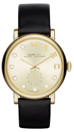 Buy Shop Marc Jacobs Baker Gold Dial Black Leather Strap Watch for Women - MBM1399 USA Online