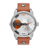 Buy Shop Diesel Mini Daddy Silver Dial Brown Leather Strap Watch For Men - DZ7309 USA Online