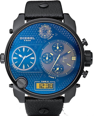 Buy Shop Diesel Big Daddy Blue Dial Black Leather Strap Watch For Men - DZ7127 USA Online