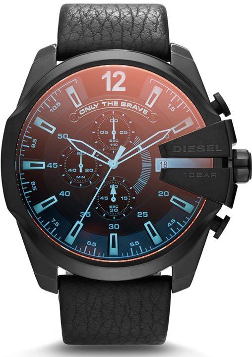 Buy Shop Diesel Mega Chief Chronograph Black Dial Black Leather Strap Watch For Men - DZ4323 USA Online