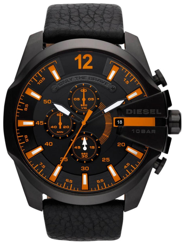Buy Shop Diesel Mega Chief Chronograph Black Dial Black Leather Strap Watch For Men - DZ4291 USA Online