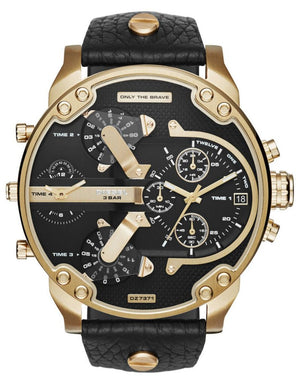 Buy Shop Diesel Mr Daddy Chronograph Black Dial Black Leather Strap Watch For Men - DZ7371 USA Online