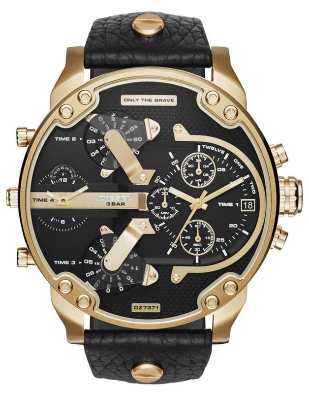 Buy Shop Diesel Mr Daddy Chronograph Black Dial Black Leather Strap Watch For Men - DZ7371 USA Online
