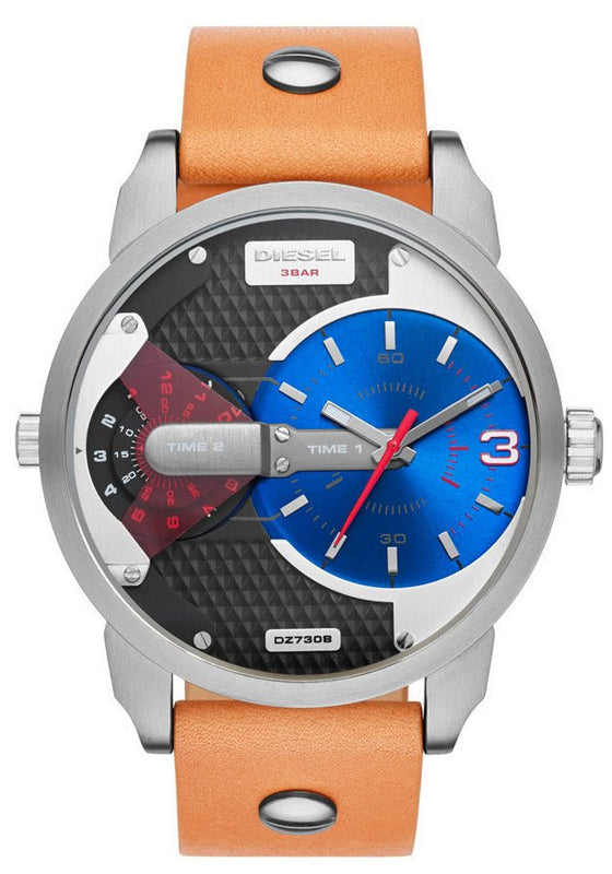 Buy Shop Diesel Mini Daddy Blue & Black Dial Brown Leather Strap Watch For Men - DZ7308 USA Online