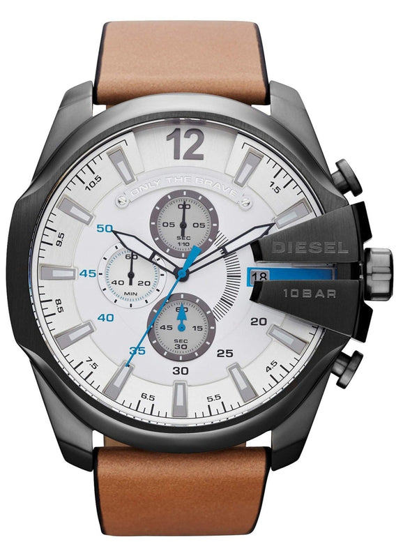 Buy Shop Diesel Mega Chief Chronograph White Dial Brown Leather Strap Watch For Men - DZ4280 USA Online