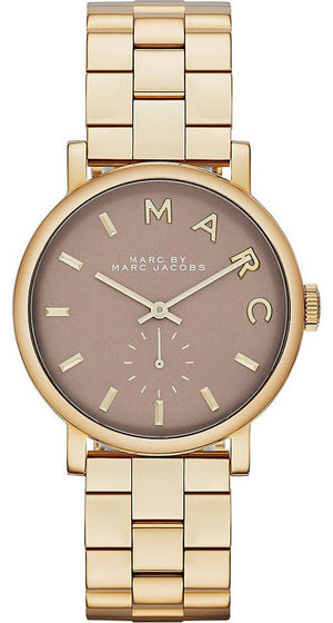 Marc Jacobs Baker Grey Dial Gold Steel Strap Watch for Women - MBM3281