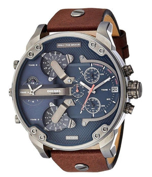 Buy Shop Diesel Mr Daddy Chronograph Blue Dial Brown Leather Strap Watch For Men - DZ7314 USA Online
