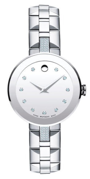 Buy Shop Movado Sapphire Diamonds Silver Dial Silver Steel Strap Watch For Women - 606814 USA Online