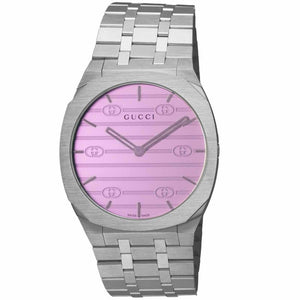 Buy Shop Gucci 25H Quartz Pink Dial Silver Steel Strap Watch for Women - YA163410 USA Online