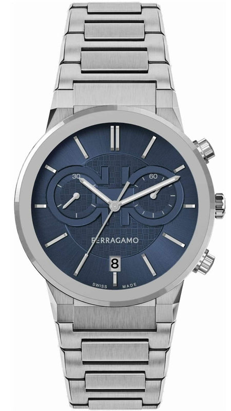 Buy Shop Salvatore Ferragamo Sapphire Chrono Blue Dial Silver Steel Strap Watch for Men - SFME01123 USA Online