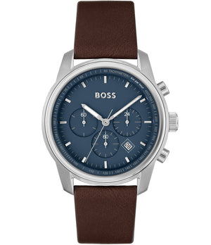 Buy Shop Hugo Boss Attitude Blue Dial Brown Leather Strap Watch for Men - 1513606 USA Online