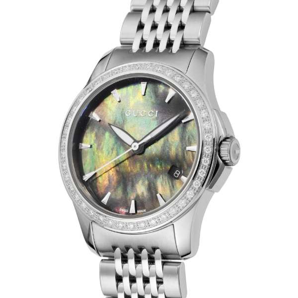 Buy Shop Gucci G Timeless Diamonds Mother of Pearl Black Dial Silver Mesh Bracelet Watch For Women - YA126507 USA Online