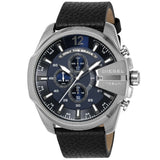 Buy Shop Diesel Mega Chief Chronograph Blue Dial Black Leather Strap Watch For Men - DZ4423 USA Online