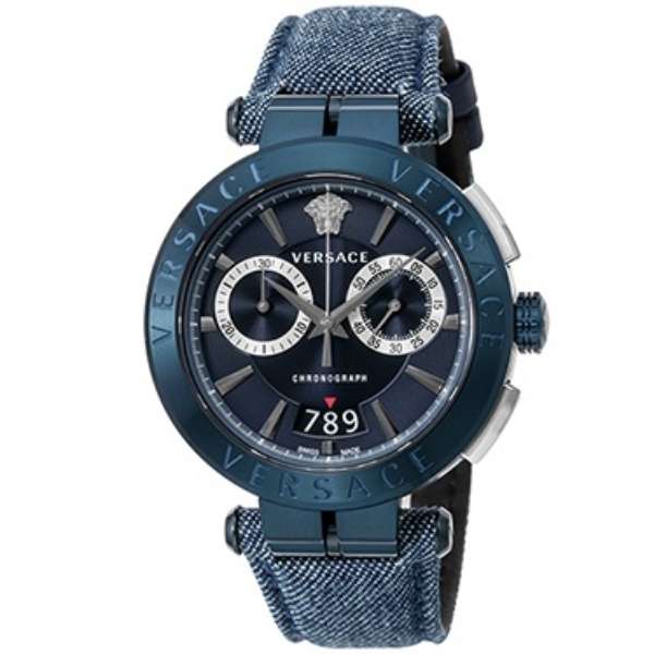Buy Shop Versace Aion Chronograph Blue Dial Blue Leather Strap Watch for Men - VBR070017 USA Online