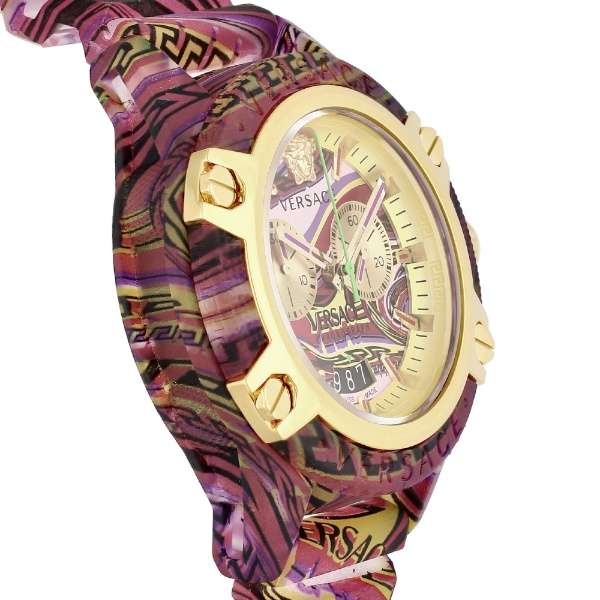 Buy Shop Versace Icon Active Chronograph Quartz Gold Dial Red Leather Strap Watch For Men - VEZ701222 USA Online