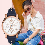 Buy Shop Fossil Original Boyfriend Chronograph White Dial Navy Blue Leather Strap Watch for Women - ES3838 USA Online
