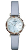 Emporio Armani White Dial Light Blue Leather Strap Watch For Women - AR11002