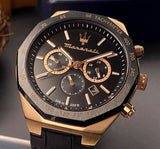 Buy Shop Maserati Stile Black Matte Dial Black Leather Strap Watch For Men - R8871642001 USA Online