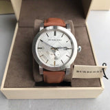 Burberry The City Silver Dial Brown Leather Strap Watch for Men - BU9904