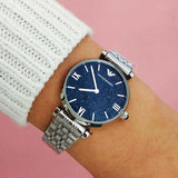 Buy Shop Emporio Armani Gianni T Bar Dark Blue Dial Silver Stainless Steel Watch For Women - AR11091 USA Online