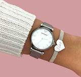 Buy Shop Emporio Armani Gianni T Bar Mother of Pearl Dial Silver Steel Strap Watch For Women - AR1955 USA Online