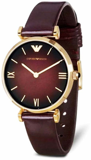 Buy Shop Emporio Armani Gianni T Bar Burgundy Dial Burgundy Leather Strap Watch For Women - AR1757 USA Online