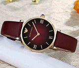 Buy Shop Emporio Armani Gianni T Bar Burgundy Dial Burgundy Leather Strap Watch For Women - AR1757 USA Online