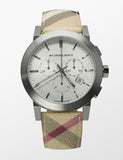 Buy Shop Burberry The City Chronograph White Dial Haymarket Leather Strap Watch For Men - BU9360 USA Online