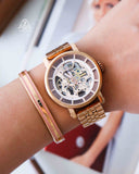 Buy Shop Fossil Boyfriend Automatic Skeleton Rose Gold Dial Rose Gold Steel Strap Watch for Women - ME3065 USA Online