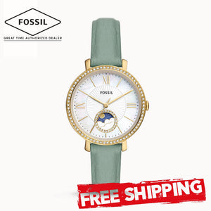 Buy Shop Fossil Jacqueline Analog Moonphase Mother of Pearl White Dial Green Leather Strap Watch for Women - ES5168 USA Online
