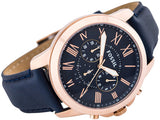 Buy Shop Fossil Grant Chronograph Blue Dial Blue Leather Strap Watch for Men - FS4835 USA Online