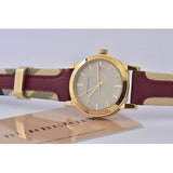 Burberry Heritage Nova Gold Dial Haymarket Red Leather Strap Watch for Women - BU9111