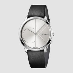Buy Shop Calvin Klein Minimal Silver Dial Black Leather Strap Watch for Men - K3M211CY USA Online
