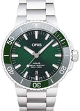 Oris Aquis Date Green Dial Silver Steel Strap Watch for Men - 0173377304157-0782405PEB