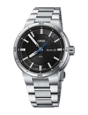 Buy Shop Oris TT1 Day Date Black Dial Silver Steel Strap Watch for Men - 0173577524154-0782408 USA Online