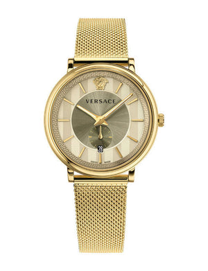 Buy Shop Versace V Circle Quartz Gold Dial Gold Mesh Bracelet Watch For Men - VBQ070017 USA Online