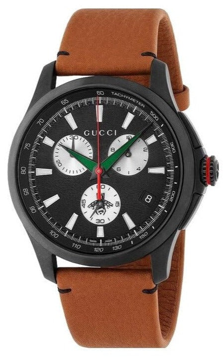 Buy Shop Gucci G-Timeless Chronograph Black Dial Brown Leather Strap Watch For Men - YA126271 USA Online