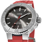 Oris Aquis Date Relief Grey Dial Red Rubber Strap Watch for Men - 0173377304153-0742466EB