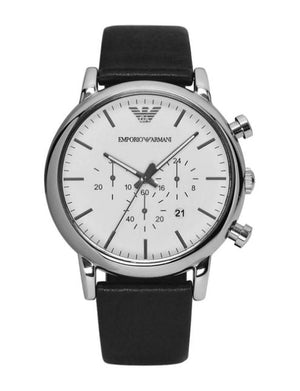 Buy Shop Emporio Armani Classic Quartz Chronograph White Dial Black Leather Strap Watch For Men - AR1807 USA Online
