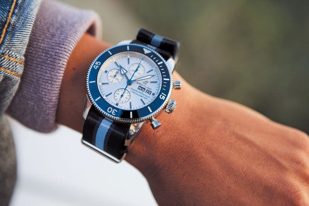 Buy Shop Breitling Superocean Heritage Chronograph 44 Ocean Conservancy Silver Dial Two Tone NATO Strap Watch for Men - A133131A1G1W1 USA Online