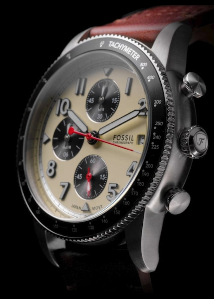Buy Shop Fossil Sport Tourer Chronograph White Dial Brown Leather Strap Watch for Men - FS6042 USA Online