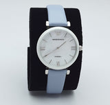 Buy Shop Emporio Armani Gianni T-Bar Mother Of Pearl White Dial Grey Leather Strap Watch For Women - AR11039 USA Online